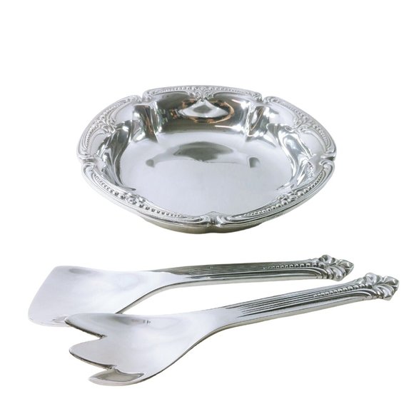 Wilton Armetale Salad Bowl Mixing Spoon Fork 3 pc Set Belle Mont Original Box